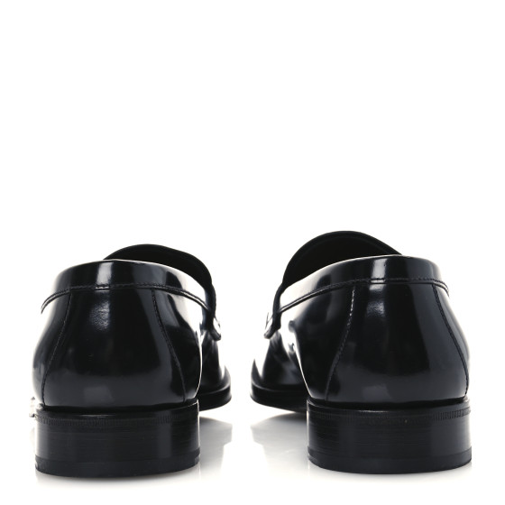 PRADA Spazzolato Fume Metal Triangle Logo Mens Loafers 8.5