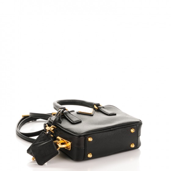 PRADA Saffiano Lux Mini Top Handle Crossbody Bag Black