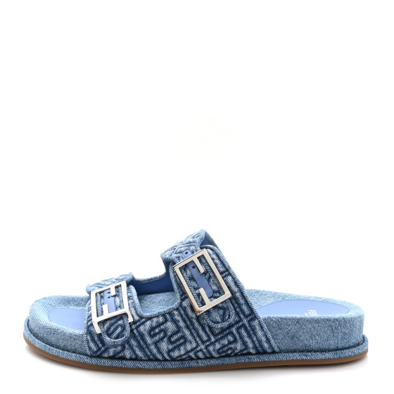 Fendi 「FF」デニムスライド Fendi FF Embroidered Denim Dual Buckle Slide Sandals