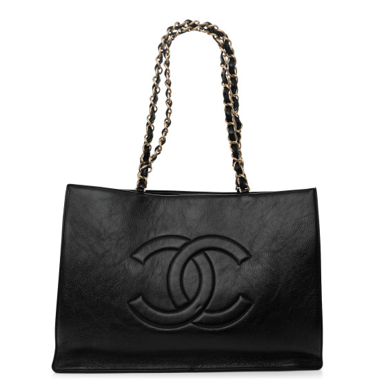 CHANEL Shiny Aged Calfskin Shopping Bag Black 1505629
