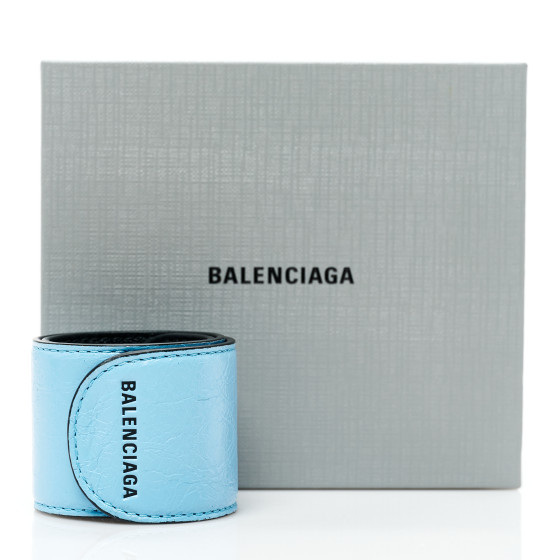 BALENCIAGA Calfskin Cycle Slap Bracelet Baby Blue Black