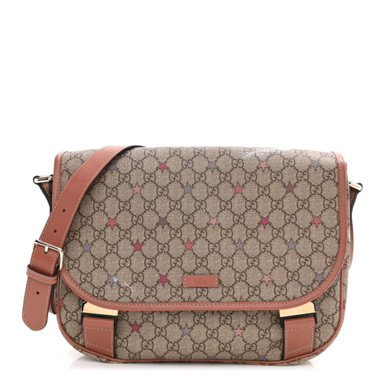 GUCCI GG Supreme Monogram Stars Medium Double Buckle Flap