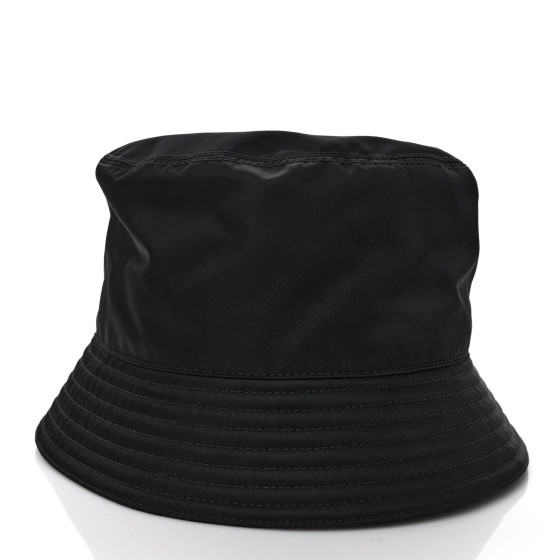 PRADA Re-Nylon Metal Triangle Logo Mens Bucket Hat L Black