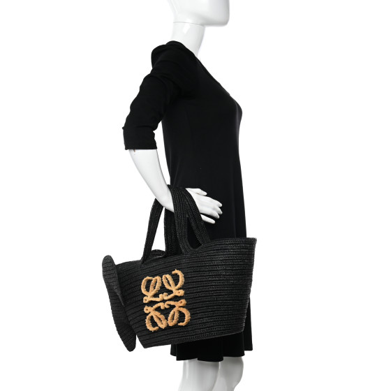 LOEWE Raffia Medium Elephant Basket Tote Bag Black 1498272