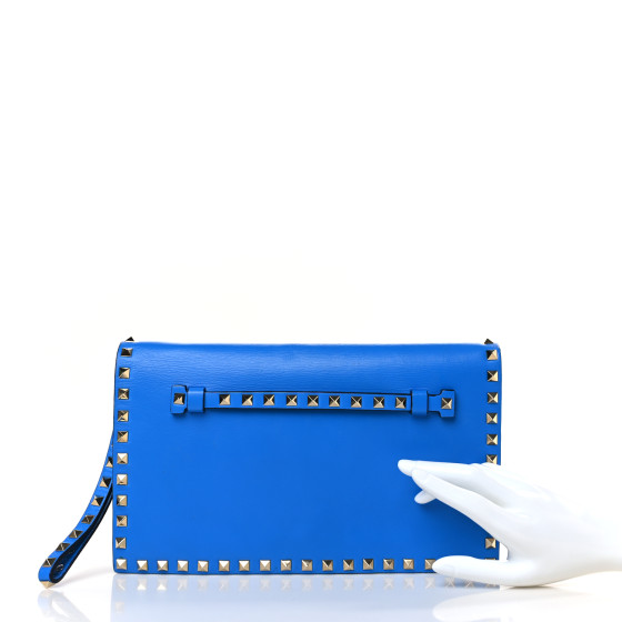 VALENTINO GARAVANI Nappa Small Rockstud Wristlet Clutch Blue Fluo