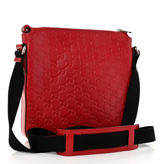 GUCCI Guccissima Signature Small Messenger Bag Hibiscus Red