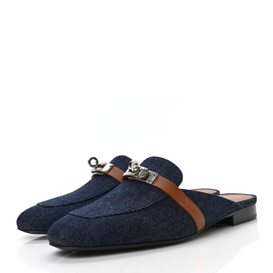 セール【HERMES】Ciabattine Oz HERMES Calfskin Denim Oz Mules 36 Bleu Brut Gold 1359531