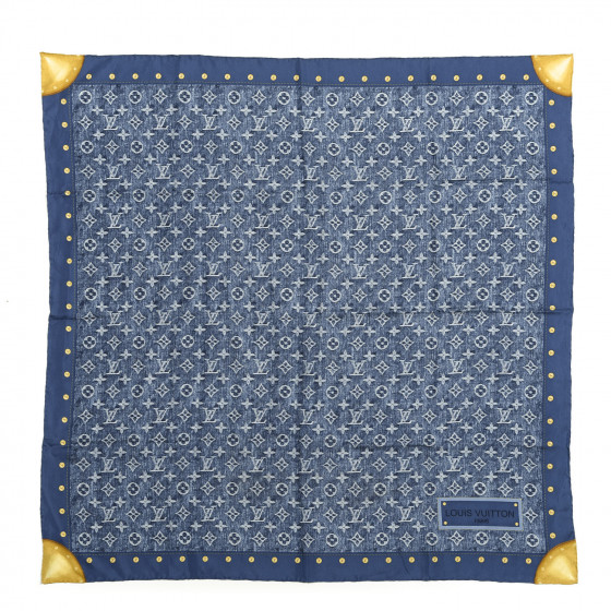 LOUIS VUITTON シルクバンダナ モノグラム LOUIS VUITTON Silk Monogram New Denim Bandana Scarf Ebene