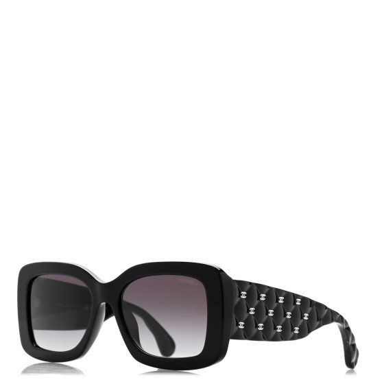 CHANEL Acetate Quilted CC Rectangle Sunglasses 5483-A Black