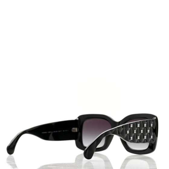 CHANEL Acetate Quilted CC Rectangle Sunglasses 5483-A Black