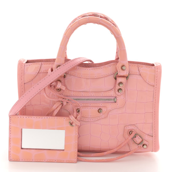 ハンドバッグ BALENCIAGA HAND BAG (716351210IT 1000) BALENCIAGA Patent Crocodile Embossed Classic Silver Hardware
