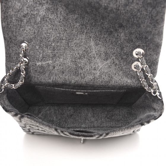 CHANEL Denim Embossed CC Logo Print Jumbo Single Flap Grey