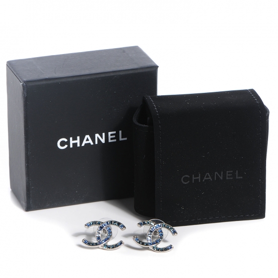 その他 Chanel CHANEL Baguette Crystal CC Earrings Blue 74243 | FASHIONPHILE