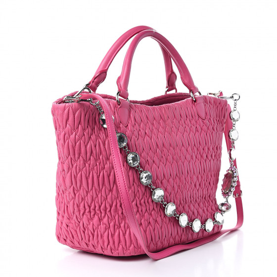 MIU MIU Nappa Matelasse Swarovski Crystal Tote Fuxia 495036