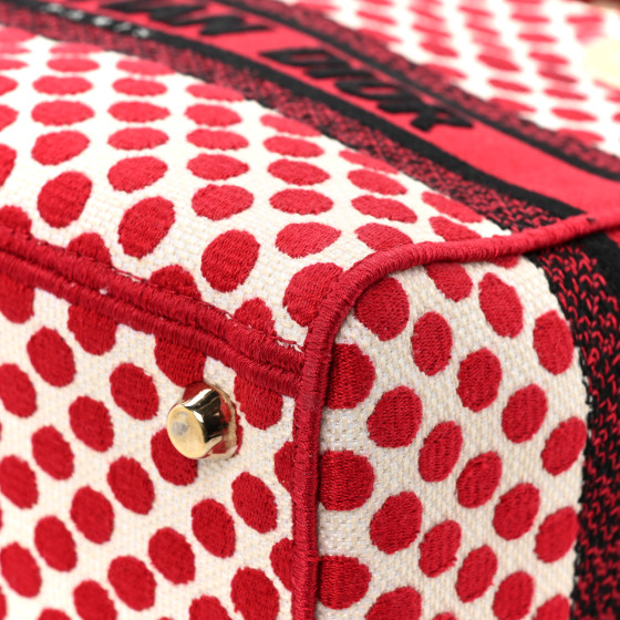 CHRISTIAN DIOR Canvas Medium DiorAmour Dots Lady D-Lite Red