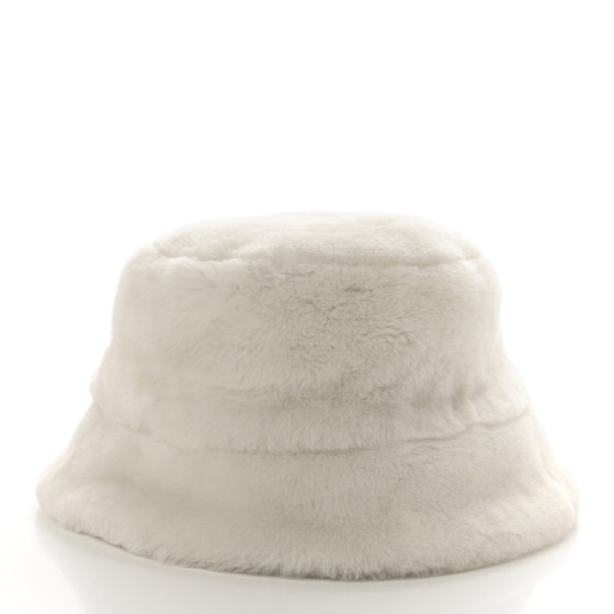 PRADA Shearling Metal Triangle Logo Womens Bucket Hat M