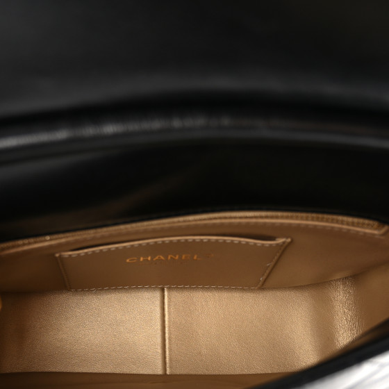 CHANEL Lambskin Quilted Pearl Crystal Logo Flap Black
