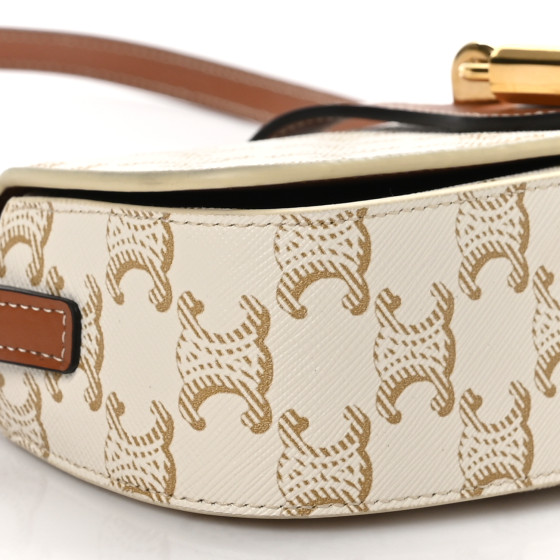 CELINE Triomphe Canvas Calfskin Tabou Clutch on Strap White