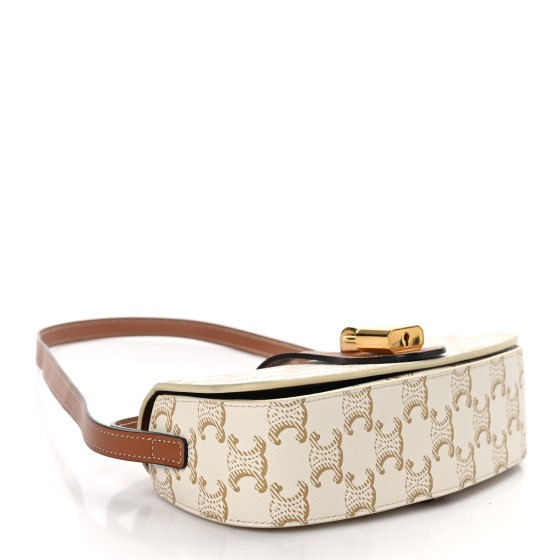 CELINE Triomphe Canvas Calfskin Tabou Clutch on Strap White