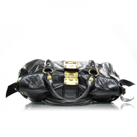 MIU MIU Leather Vitello Lux Bow Bag Black 27038 | FASHIONPHILE