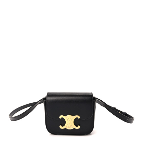 【CELINE 】 Mini Triomphe in shiny calfskin CELINE Shiny Calfskin Mini Triomphe Black 1350676 | FASHIONPHILE