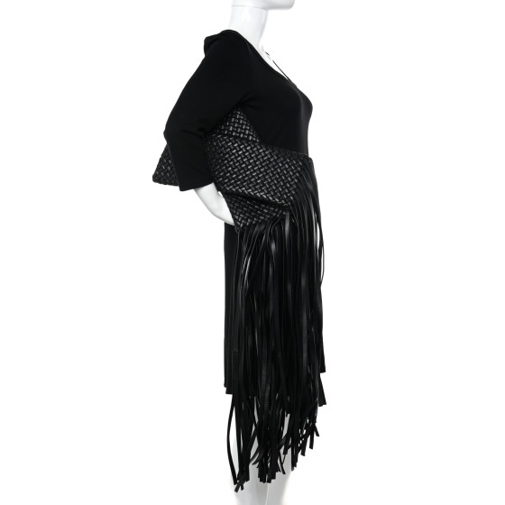 BOTTEGA VENETA Nappa Intrecciato The Fringe Crisscross Bag Black