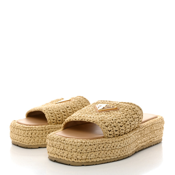 サンダル PRADA 2X3142 RAFFIA FLAT SANDAL WITH TRIANGLE LOGO Natural Raffia sandals | PRADA
