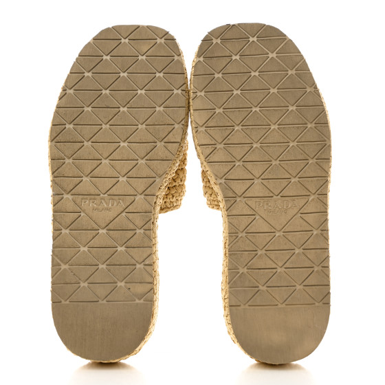 PRADA Raffia Metal Triangle Logo Woven Flatform 35mm Slide