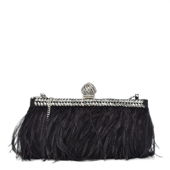 JIMMY CHOO Satin Feather Crystal Embellished Celeste Clutch