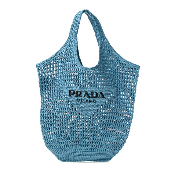 PRADA Yarn Raffia Effect Crochet Logo Embroidered Shopping