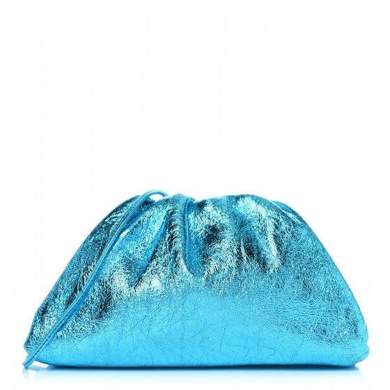BOTTEGA VENETA Metallic Crushed Calfskin The Mini Pouch Sky