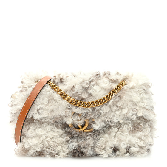 GUCCI Shearling Small GG Marmont Shoulder Bag White Beige