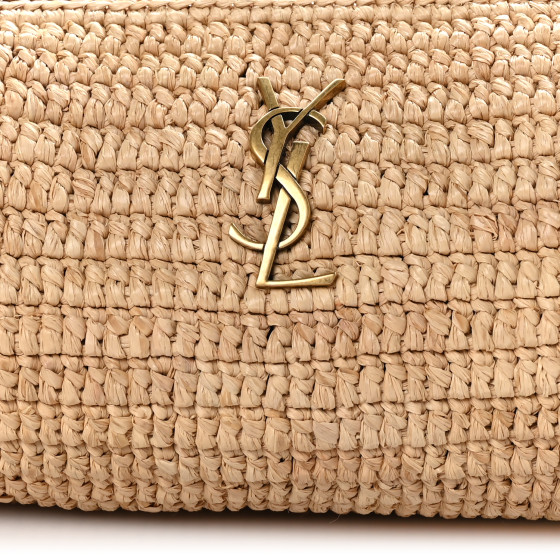 SAINT LAURENT Raffia Monogram Cassandre Small Cylindric Bag
