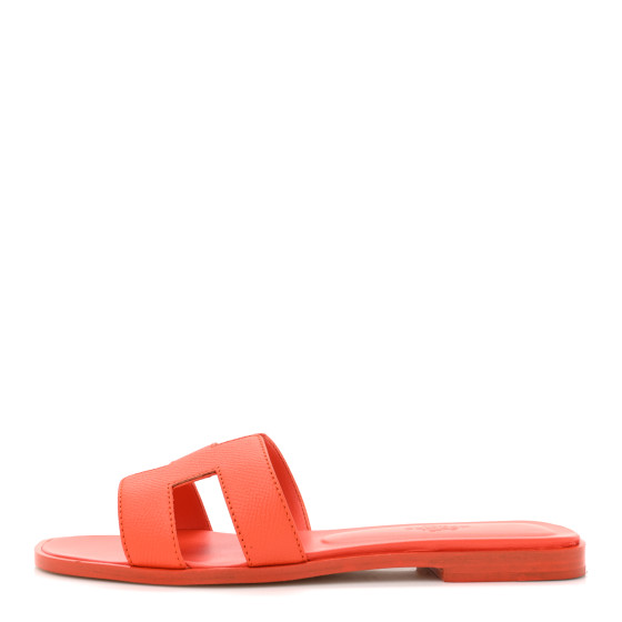 HERMES Epsom Oran Sandals 37.5 Orange Poppy 1494086 | FASHIONPHILE