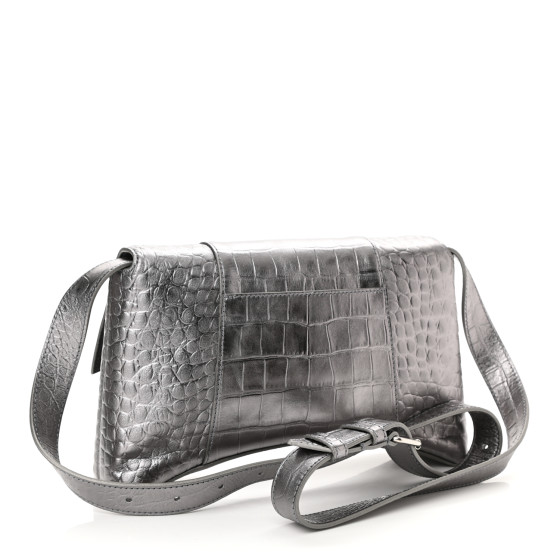 【VIP価格】BALENCIAGA Crocodile Leather Crossbody Bag Hourglass Small croc-effect leather crossbody bag in black