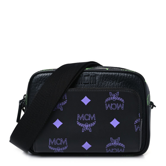 MCM Calfskin Color Splash Logo Small Crossbody Black Purple Green