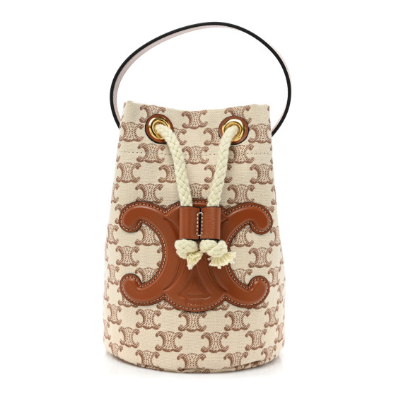 CELINE Triomphe Canvas Calfskin Teen Drawstring Bucket Bag