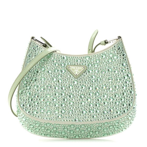PRADA Satin Crystal Cleo Adjustable Strap Shoulder Bag Acqua