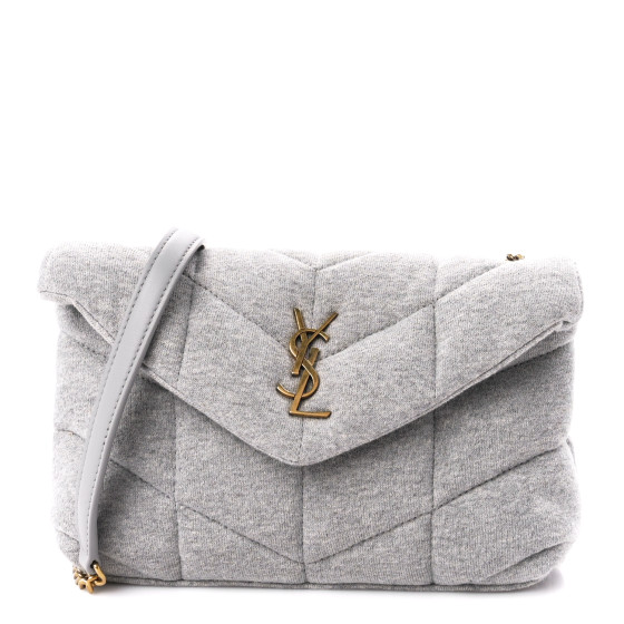 SAINT LAURENT Jersey Quilted Toy Loulou Puffer Monogram Chain Satchel Grey Cloud