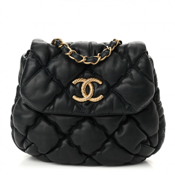 【CHANEL】Chanel Bubble Quilted Bag★シャネル【ランク:A】 CHANEL Bubble Quilt Flap Black Quilted Lambskin Jumbo Gently