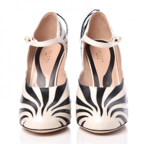 GUCCI Malaga Kid Fur Zebra Inlay Lesley Mary Jane Pumps 38.5