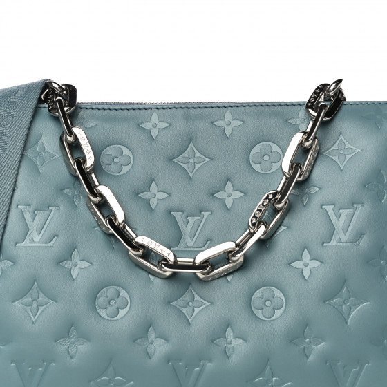 LOUIS VUITTON Lambskin Embossed Monogram Coussin PM Blue
