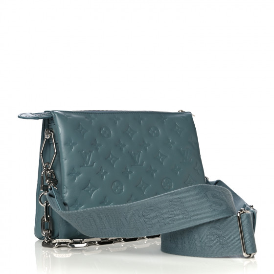 残少! Louis Vuitton ルイヴィトン COUSSIN PM BLEU GLACIER LOUIS VUITTON Lambskin Embossed Monogram Coussin PM Blue