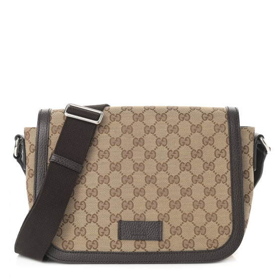 GUCCI Monogram Flap Messenger Bag Beige Dark Brown 883748