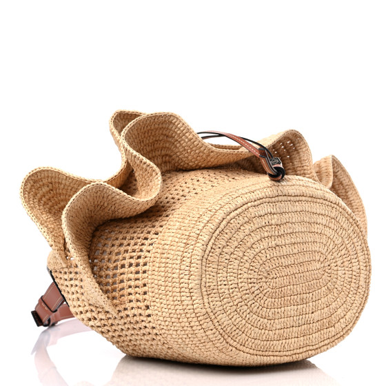 【関税送料込】Loewe Balloon Medium Raffia Leather Bucket Bag Loewe Straw Balloon Ruffle Bag in Natural | Lyst
