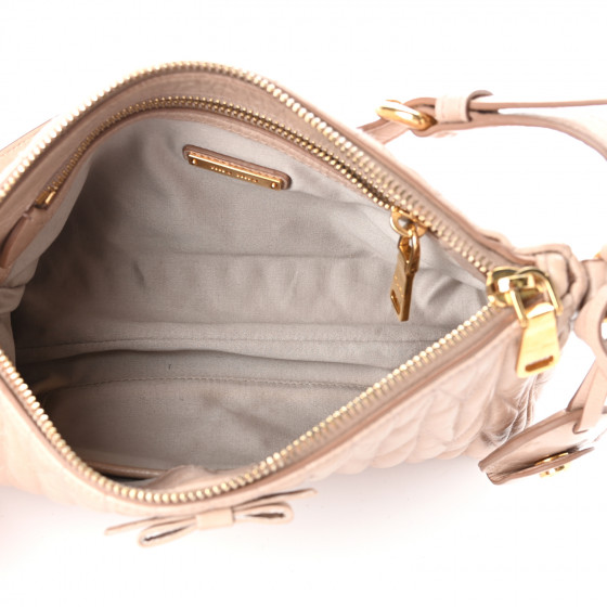 MIU MIU Vitello Lux Matelasse Bow Shoulder Bag Cipria 760261