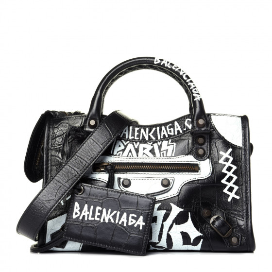 BALENCIAGA Calfskin Crocodile Embossed Graffiti Classic