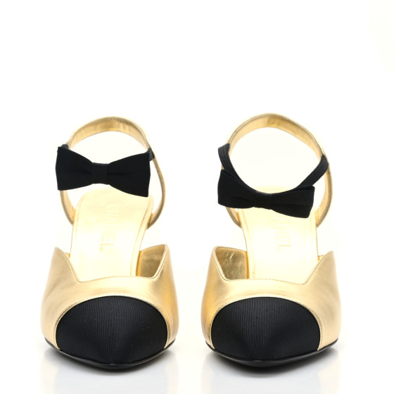 CH 様　ゴールド 6点 CHANEL Laminated Lambskin Grosgrain Cap Toe CC Pumps 39 Gold
