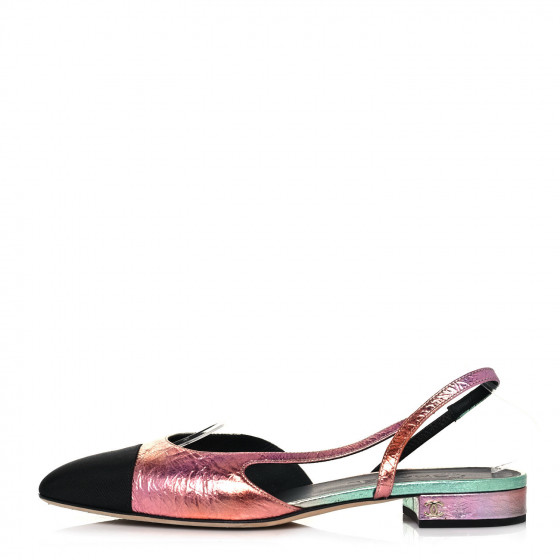 CHANELリボングラデーション1ロール50m CHANEL Laminated Calfskin Grosgrain Cap Toe CC Slingback