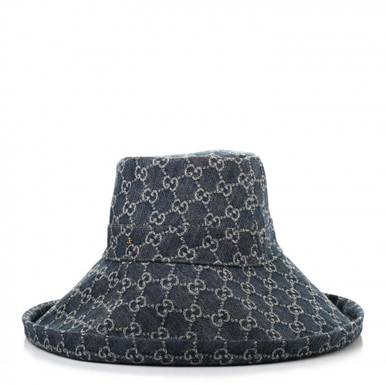GUCCI☆Denim Gg Fedora Hat GUCCI Eco Washed Denim GG Monogram Brim Hat L Blue Ivory